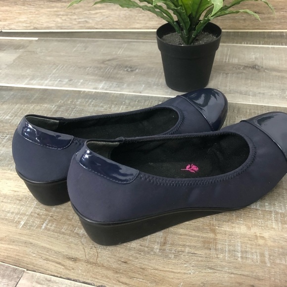 Ros Hommerson Elizabeth Blue Patent Toes Stretch Fabric Wedge Slide Shoe Size 7 - Picture 6 of 12